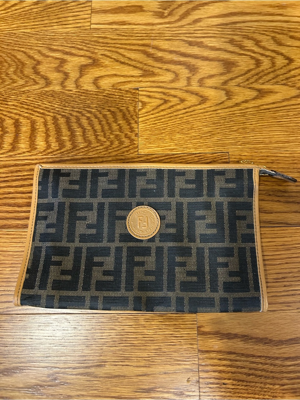 Fendi Men's FF Monogram Toiletry Pouch in Navy and Tan - Picture 2 of 3